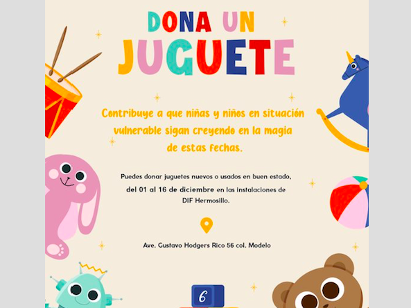 Invita DIF a donar juguetes para niños de escasos recursos en Hermosillo